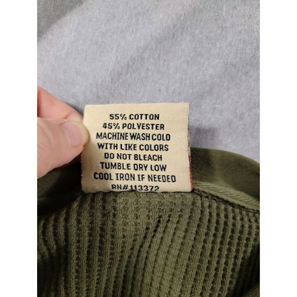 DELF USA Henley Waffle Knit Thermal Shirt Men's Large Long Sleeve Military Green - Picture 5 of 6